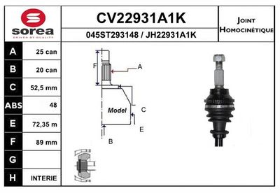 Шарнирный комплект, приводной вал EAI CV22931A1K для RENAULT DUSTER