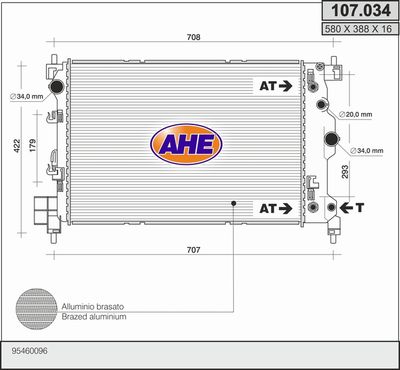 Радиатор, охлаждение двигателя AHE 107.034 для CHEVROLET AVEO