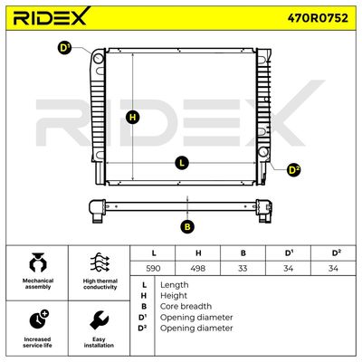 радиатор, охлаждане на двигателя RIDEX 470R0752