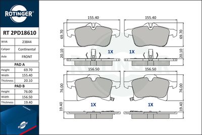 комплект спирачно феродо, дискови спирачки ROTINGER