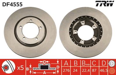 TRW DF4555 Тормозные диски для MITSUBISHI L400 Фургон (PD_W, PC_W, PB_V, PA_W, PA_V)