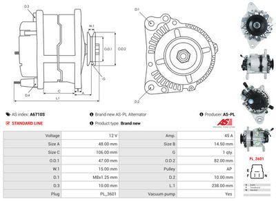 GENERATOR / ALTERNATOR AS-PL A6710S 5