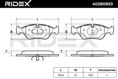 комплект спирачно феродо, дискови спирачки RIDEX 402B0853