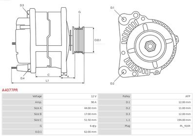 Alternator A4077PR