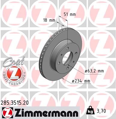 Тормозной диск ZIMMERMANN 285.3515.20 для HYUNDAI ATOS