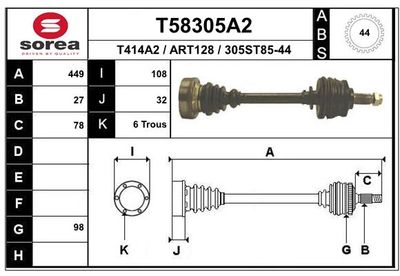 Приводной вал EAI T58305A2 для ALFA ROMEO 164