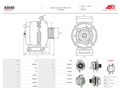 Dynamo AUTOSTARTER A5040 for MITSUBISHI, HONDA