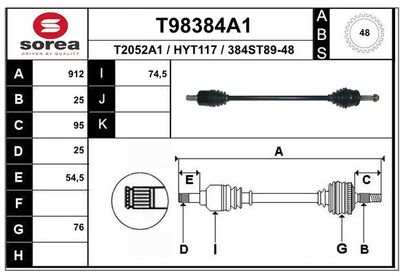Приводной вал EAI T98384A1 для HYUNDAI GETZ