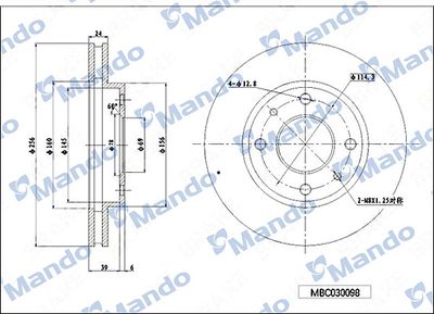 MANDO MBC030098 Тормозные диски MANDO для MITSUBISHI SPACE