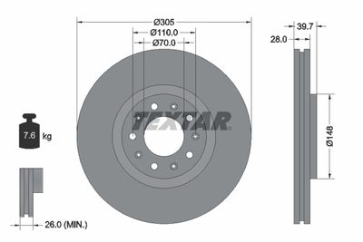 Тормозной диск TEXTAR 92220803 для CHRYSLER 200