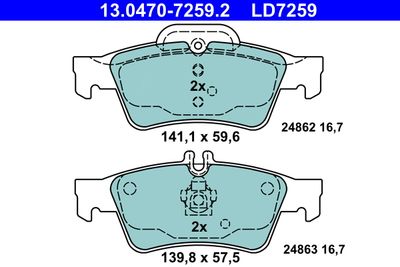 Комплект тормозных колодок, дисковый тормоз ATE 13.0470-7259.2 для MERCEDES-BENZ SL