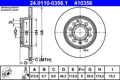 Тормозной диск ATE 24.0110-0356.1 для VW T-ROC