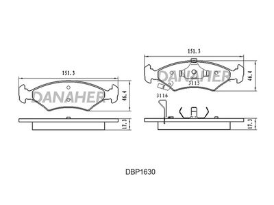 DBP1630 DANAHER Комплект тормозных колодок, дисковый тормоз