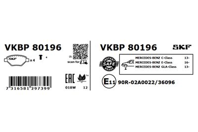 Комплект тормозных колодок, дисковый тормоз VKBP 80196