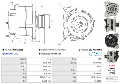 GENERATOR / ALTERNATOR AS-PL A0912SEG 4