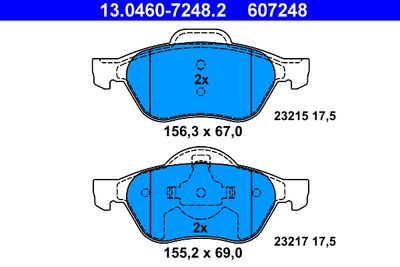Комплект тормозных колодок, дисковый тормоз ATE 13.0460-7248.2 для RENAULT WIND