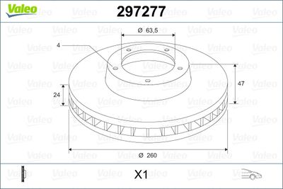 Тормозной диск VALEO 297277 для FORD COUGAR