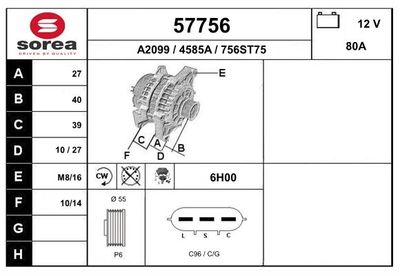 Генератор EAI 57756 для DAIHATSU SIRION