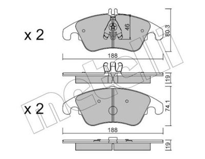 комплект спирачно феродо, дискови спирачки METELLI 22-0775-2