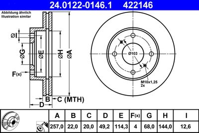 Тормозной диск ATE 24.0122-0146.1 для NISSAN PRAIRIE