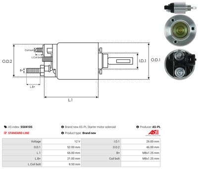 Elektromagnetický spínač, startér AS-PL SS0410S