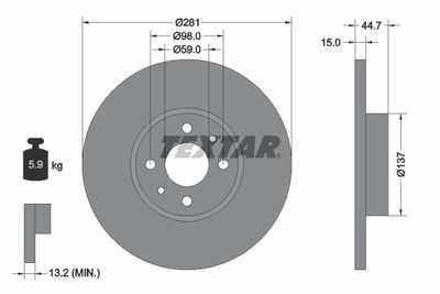 Тормозной диск TEXTAR 92097400 для LANCIA LYBRA