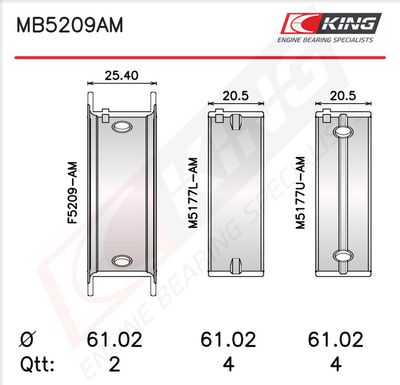 Комплект черупки на лагера на коляновия вал KING MB5209AM
