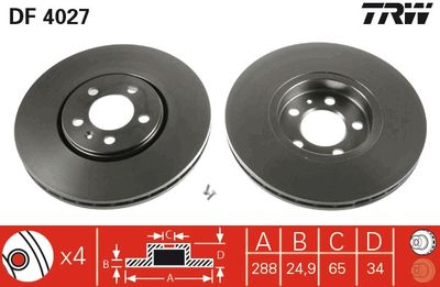 TRW DF4027 Тормозные диски  для SKODA ROOMSTER (Шкода Роомстер)