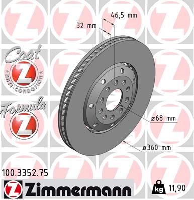 ZIMMERMANN 100.3352.75 Тормозные диски для AUDI A4 B5 Avant (8D5) RS4 quattro ZIMMERMANN 100.3352.75 Тормозные диски для AUDI A4 B5 Avant (8D5) RS4 quattro