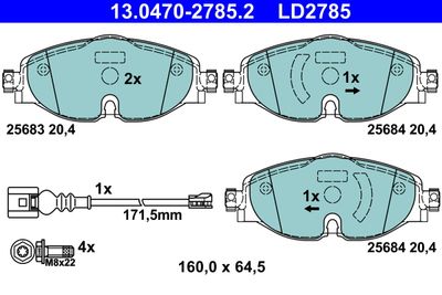 Комплект тормозных колодок, дисковый тормоз ATE 13.0470-2785.2 для SEAT ATECA