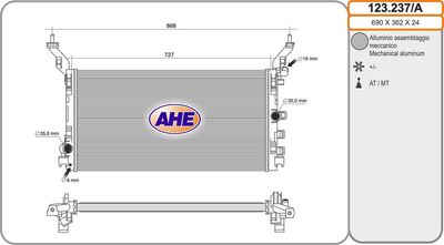 AHE 123.237/A Радиатор охлаждения двигателя  для RENAULT LAGUNA (Рено Лагуна)