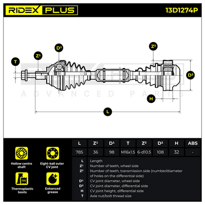полуоска RIDEX 13D1274P