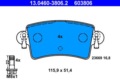 Комплект тормозных колодок, дисковый тормоз ATE 13.0460-3806.2 для NISSAN INTERSTAR