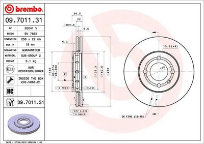 Тормозной диск BREMBO 09.7011.31 для VW UP!