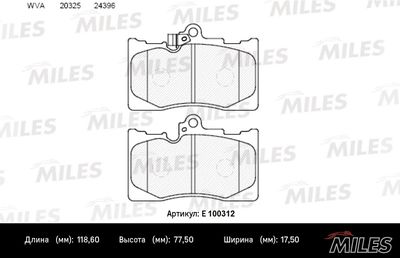 Комплект тормозных колодок, дисковый тормоз MILES E100312 для LEXUS GS