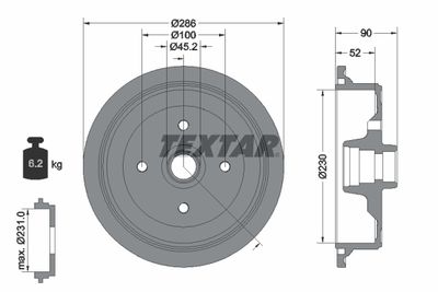 Тормозной барабан TEXTAR 94011500 для VW CADDY