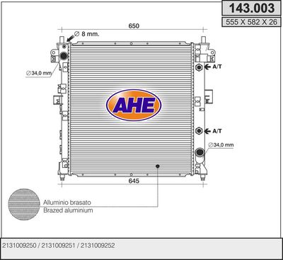 AHE 143.003 Радиатор охлаждения двигателя  для SSANGYONG  (Сан-янг Kрон)