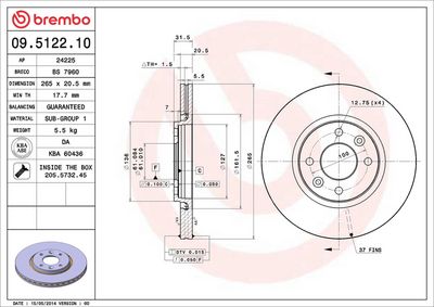 BREMSSCHEIBE BREMBO 09512210 1