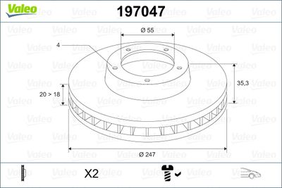 VALEO 197047 Тормозные диски  для PEUGEOT 107 (Пежо 107)