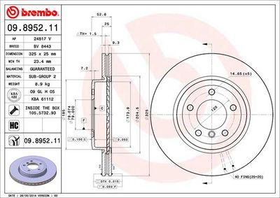 Тормозной диск BREMBO 09.8952.11 для BMW Z4