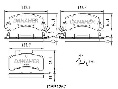 Комплект тормозных колодок, дисковый тормоз DANAHER DBP1257 для PONTIAC PHOENIX