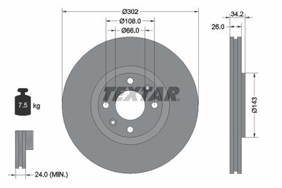 Тормозной диск TEXTAR 92168503 для CITROËN DS4