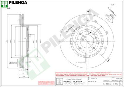 PILENGA V315 Тормозные диски  для HONDA ACCORD (Хонда Аккорд)