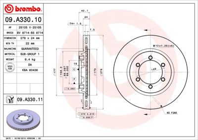 BREMBO 09.A330.10 Тормозные диски  для SSANGYONG  (Сан-янг Муссо)