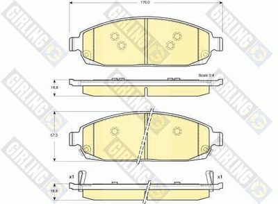 Комплект тормозных колодок, дисковый тормоз GIRLING 6141369 для JEEP COMMANDER