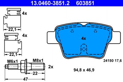 Комплект тормозных колодок, дисковый тормоз 13.0460-3851.2