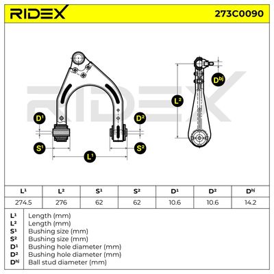 носач, окачване на колелата RIDEX 273C0090