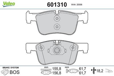 BREMSBELAGSATZ SCHEIBENBREMSE VALEO 601310