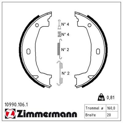 комплект спирачна челюст, ръчна спирачка ZIMMERMANN 10990.106.1