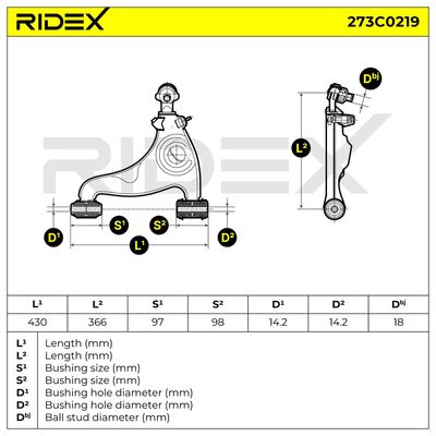носач, окачване на колелата RIDEX 273C0219